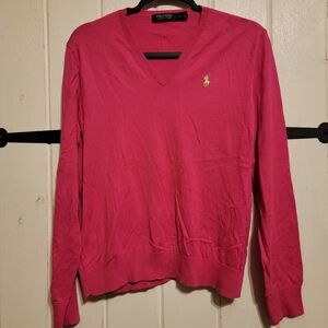 Polo Ralph Lauren Womens Sweater Golf V-Neck Pink Long Sleeve Size XL
